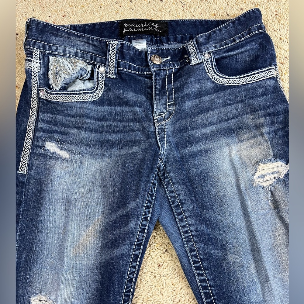 Maurice Premium Medium Wash Lightly Distress Bootcut Jeans